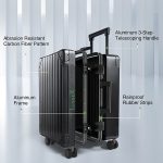 LUGGEX Aluminum Luggage Checked， 24 Inch No Zipper Luggage Metal Suitcase， Classy Carbon Fiber Pattern for Elegant Journey (Metal Suitcases with Wheels)